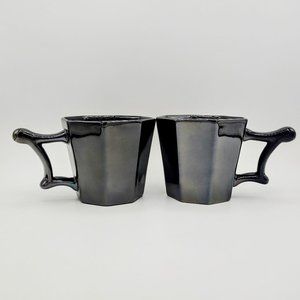 (2) STARBUCKS Mugs - 2013 Iridescent Gunmetal Gray Pewter Metallic Octagon Cups